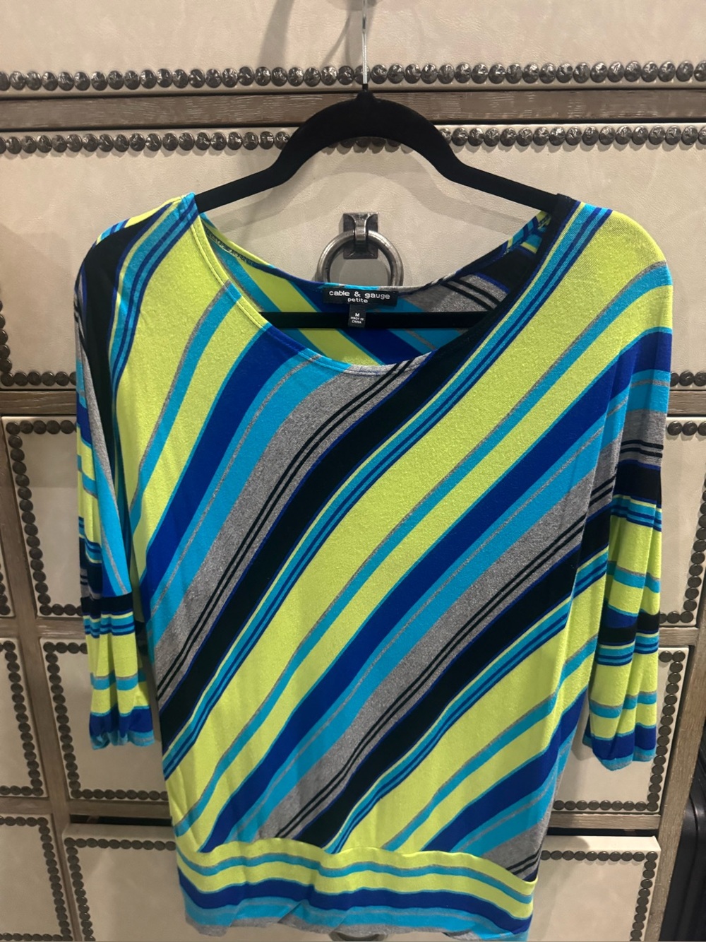 Cable & Gauge Lime Blue Striped Petite Top